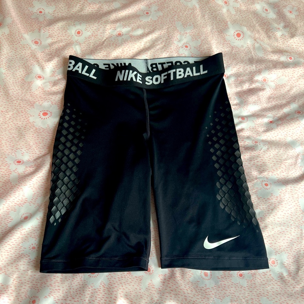 Nike Black Softball Shorts with Diamond Pattern Women’s Small